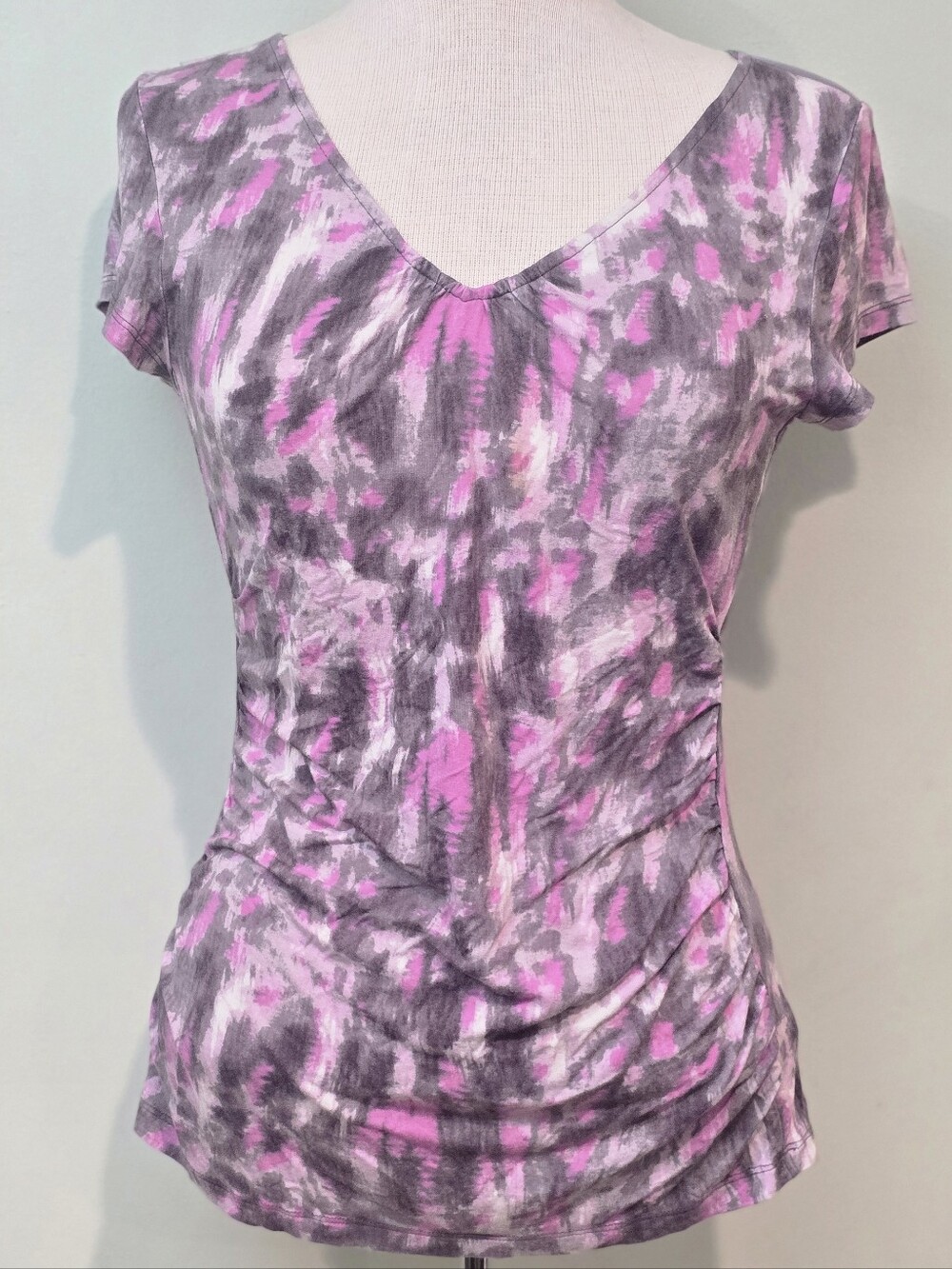 Fashion Forms Pink and Purple Fitted Short Sleeve Blouse